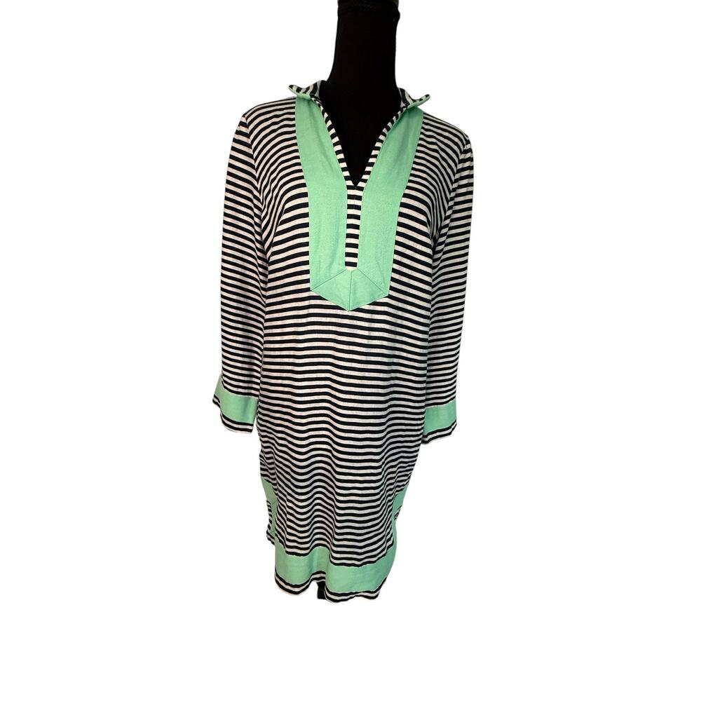STS Sail to Sable Navy White Stripe Linen Blend Tunic Dress Size M Coastal Prep